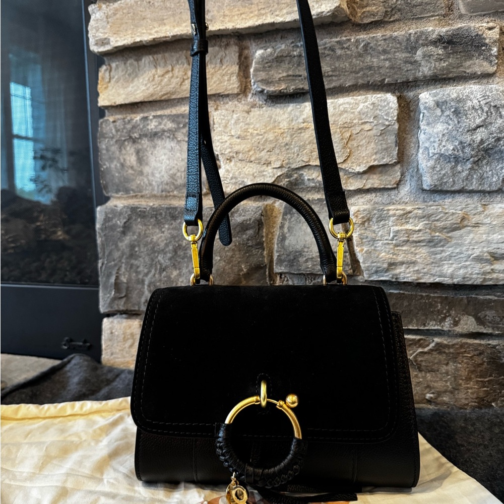 See By Chloe Black Mini Top-Handle Crossbody Bag with Gold Hardware